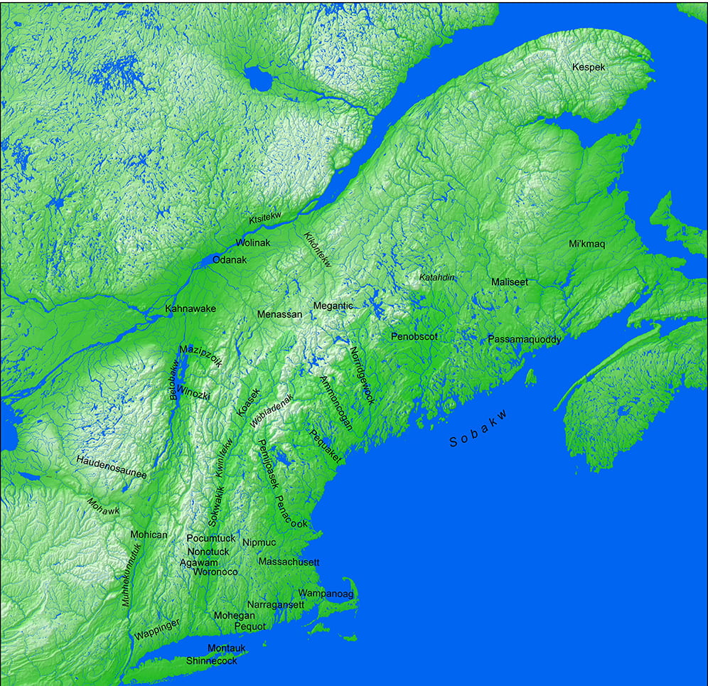 Map of Northeast with Indigenous tribal names