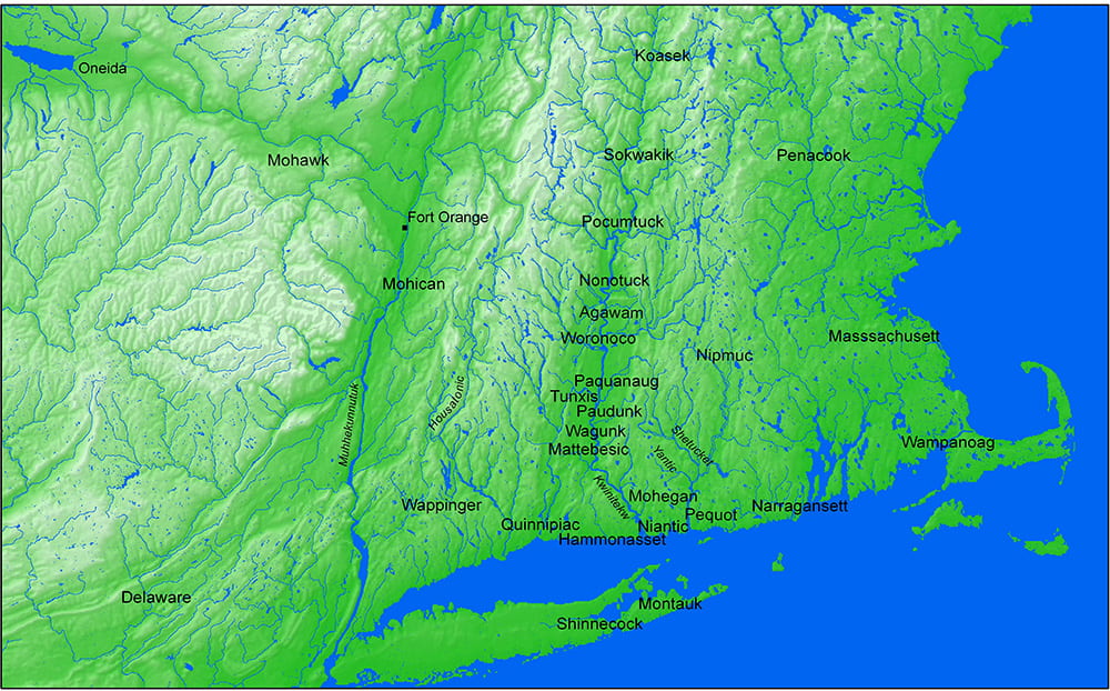 Map of Northeastern United States with Indigenous place names
