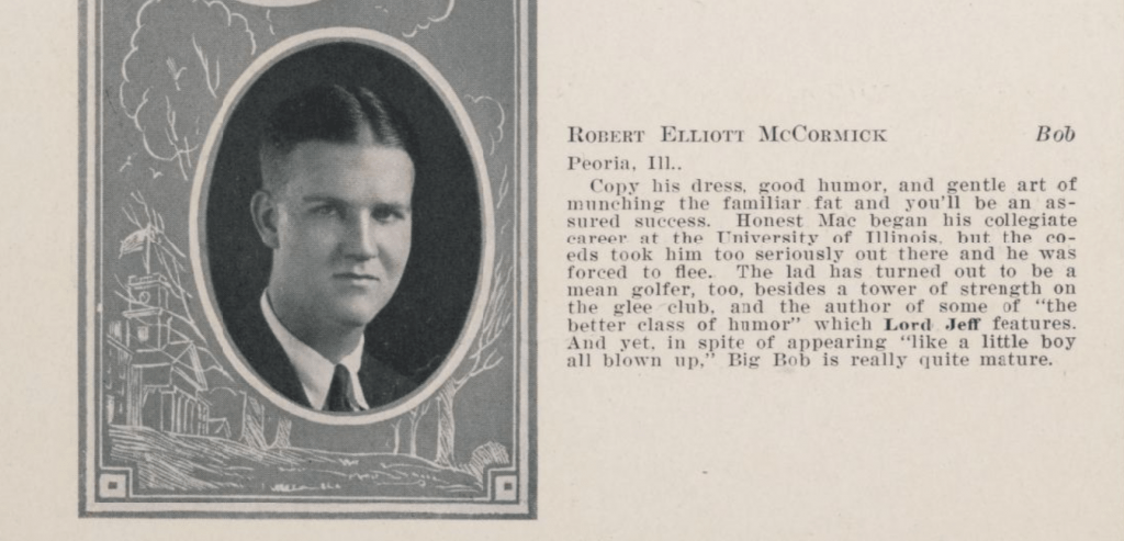 Robert E. McCormick's picture and description in the 1924 Olio