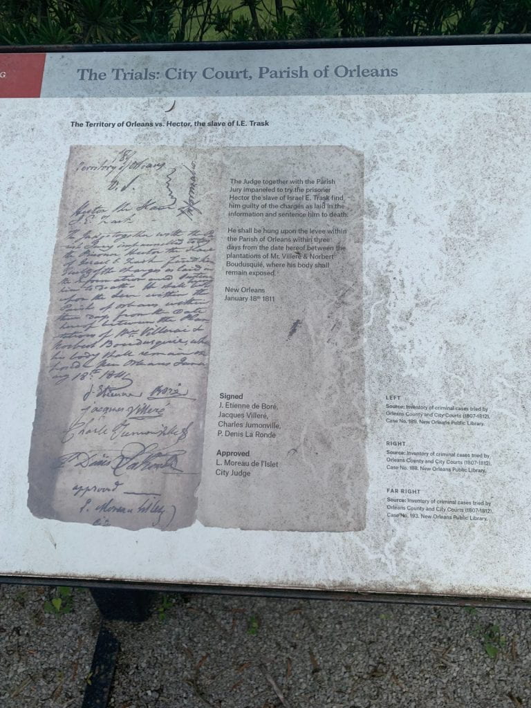 Portion of sign at Whitney Plantation of a warrant